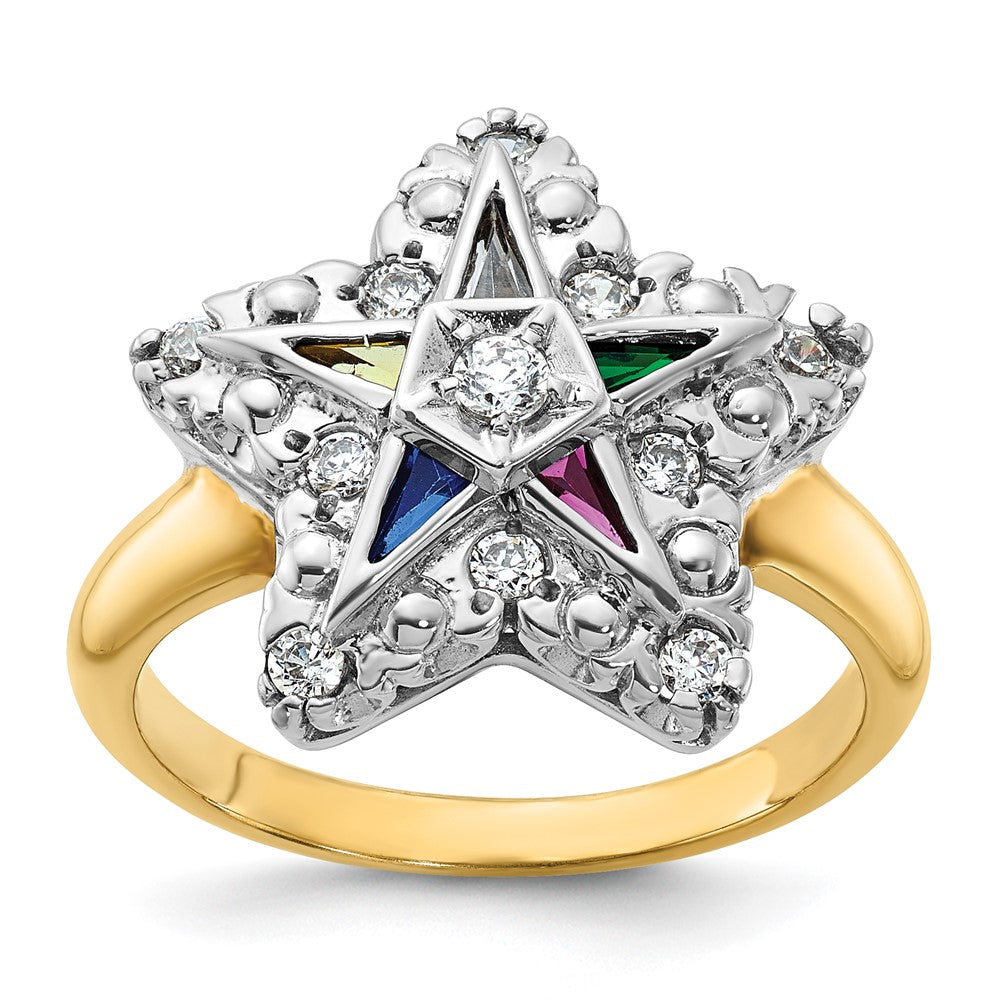 14ktt IBGoodman Women's Multi-color CZ & Diamond Eastern Star Ring