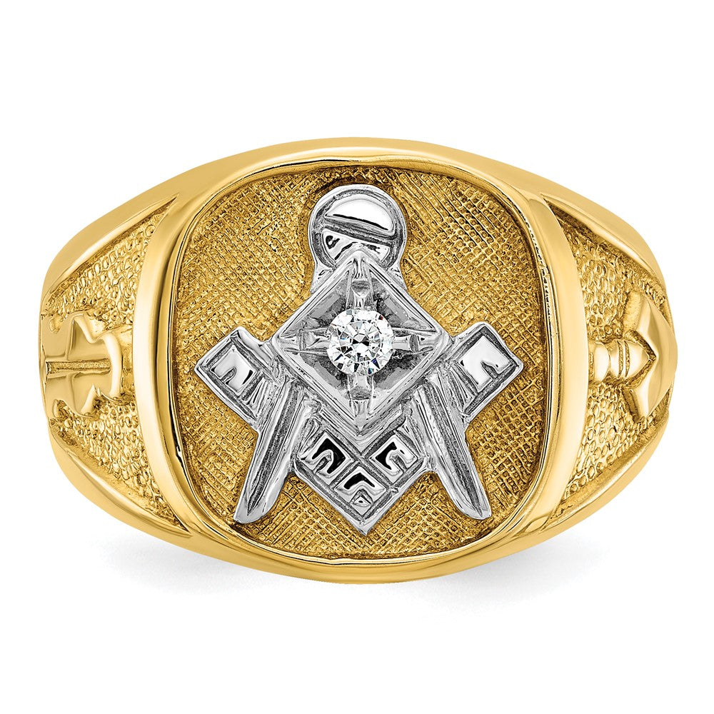 14k w/ White RH IBGoodman Textured Diamond Blue Lodge Masonic Ring