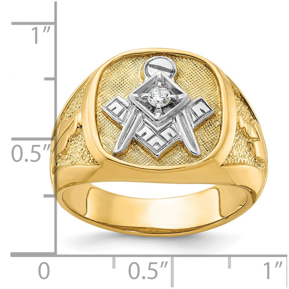 14k w/ White RH IBGoodman Textured Diamond Blue Lodge Masonic Ring