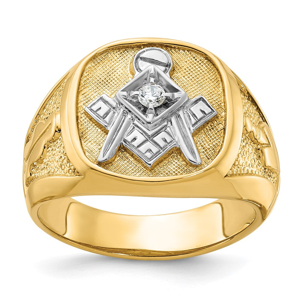 14k w/ White RH IBGoodman Textured Diamond Blue Lodge Masonic Ring