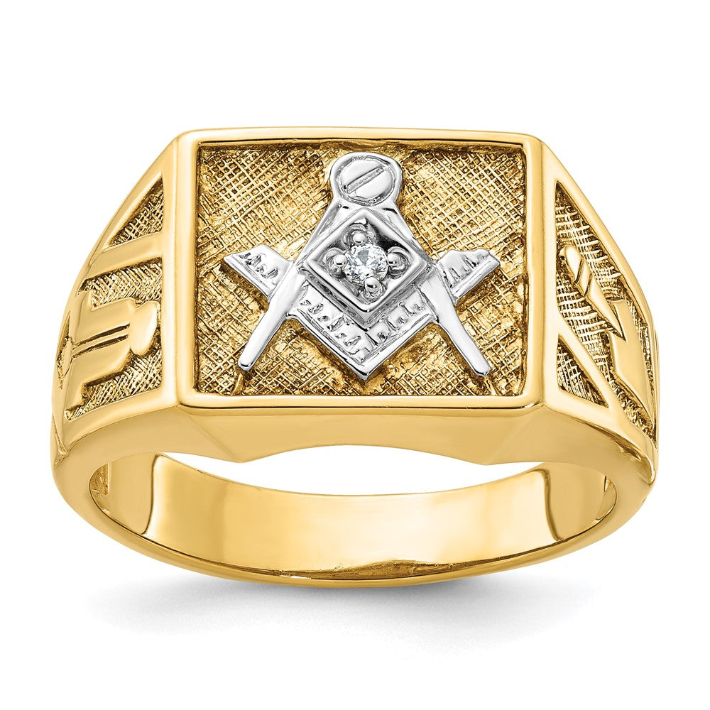 10k w/ White RH IBGoodman Textured Diamond Blue Lodge Masonic Ring