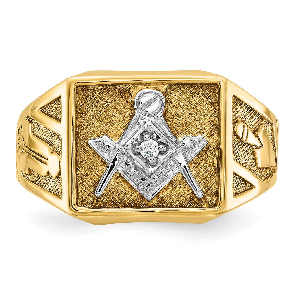 14k w/ White RH IBGoodman Textured Diamond Blue Lodge Masonic Ring