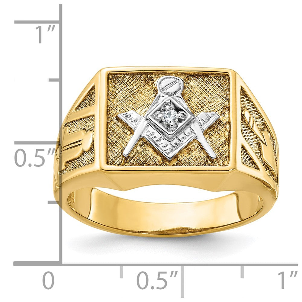 14k w/ White RH IBGoodman Textured Diamond Blue Lodge Masonic Ring