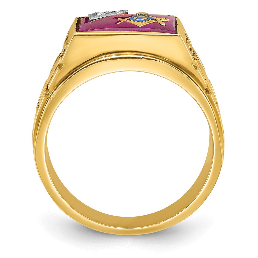 14ktt IBGoodman Men's Lab Cr. Ruby & Dia Blue Lodge Masonic Ring