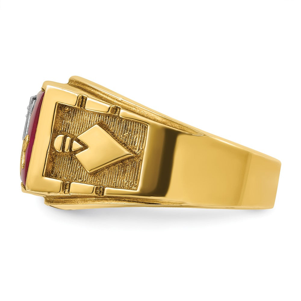 14ktt IBGoodman Men's Lab Cr. Ruby & Dia Blue Lodge Masonic Ring