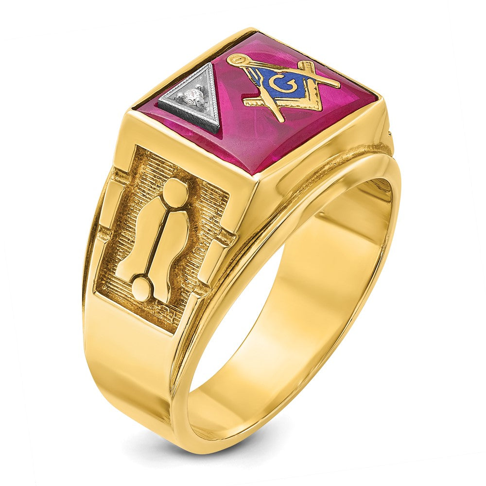 14ktt IBGoodman Men's Lab Cr. Ruby & Dia Blue Lodge Masonic Ring