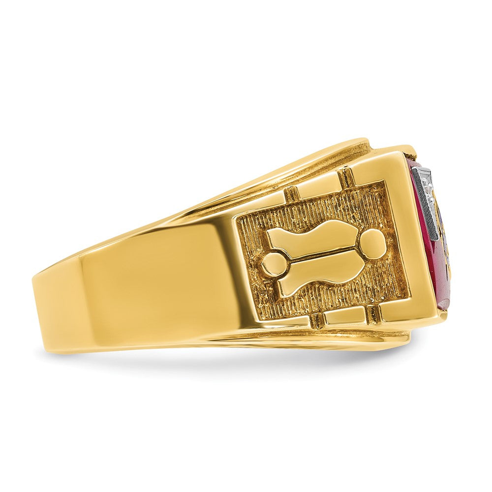14ktt IBGoodman Men's Lab Cr. Ruby & Dia Blue Lodge Masonic Ring