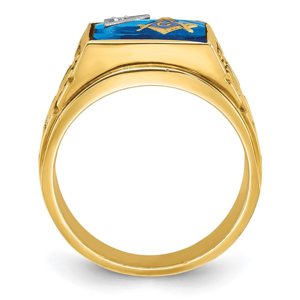 14ktt IBGoodman Men's Lab Cr. Sapphire & Dia Blue Lodge Masonic Ring