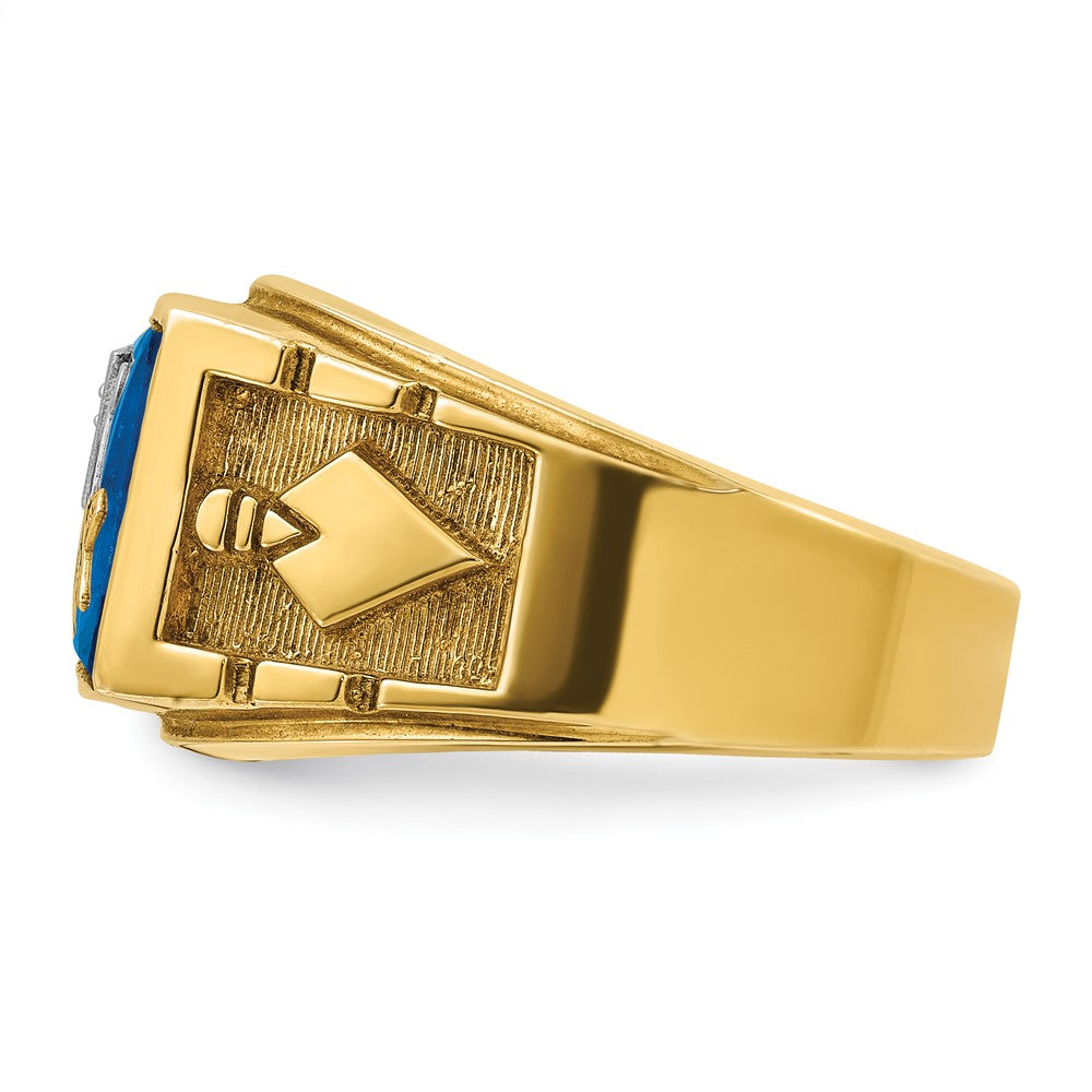 14ktt IBGoodman Men's Lab Cr. Sapphire & Dia Blue Lodge Masonic Ring