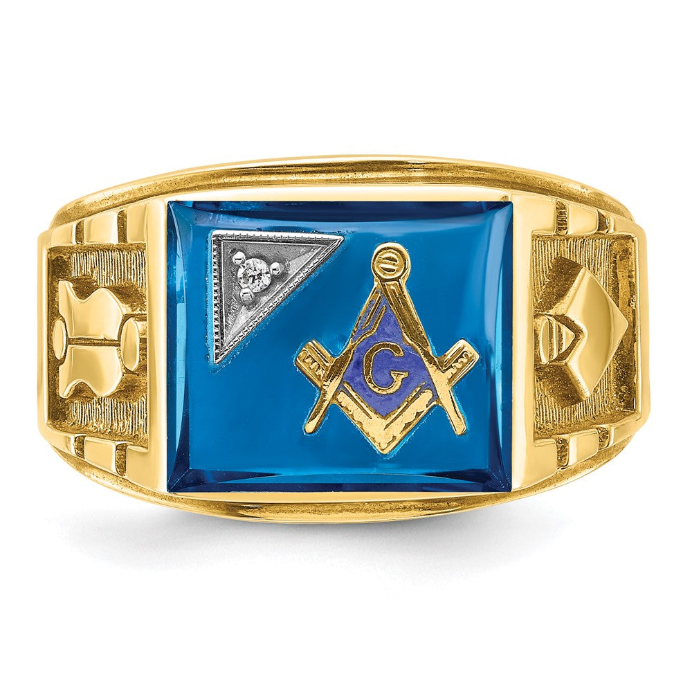 14ktt IBGoodman Men's Lab Cr. Sapphire & Dia Blue Lodge Masonic Ring