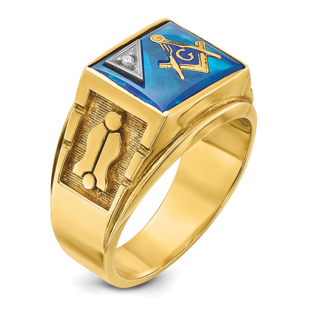 14ktt IBGoodman Men's Lab Cr. Sapphire & Dia Blue Lodge Masonic Ring