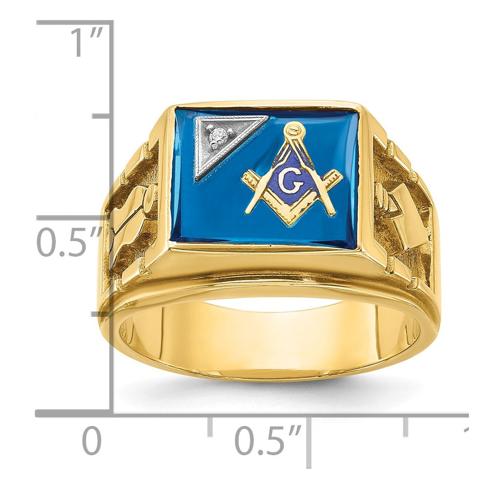 14ktt IBGoodman Men's Lab Cr. Sapphire & Dia Blue Lodge Masonic Ring