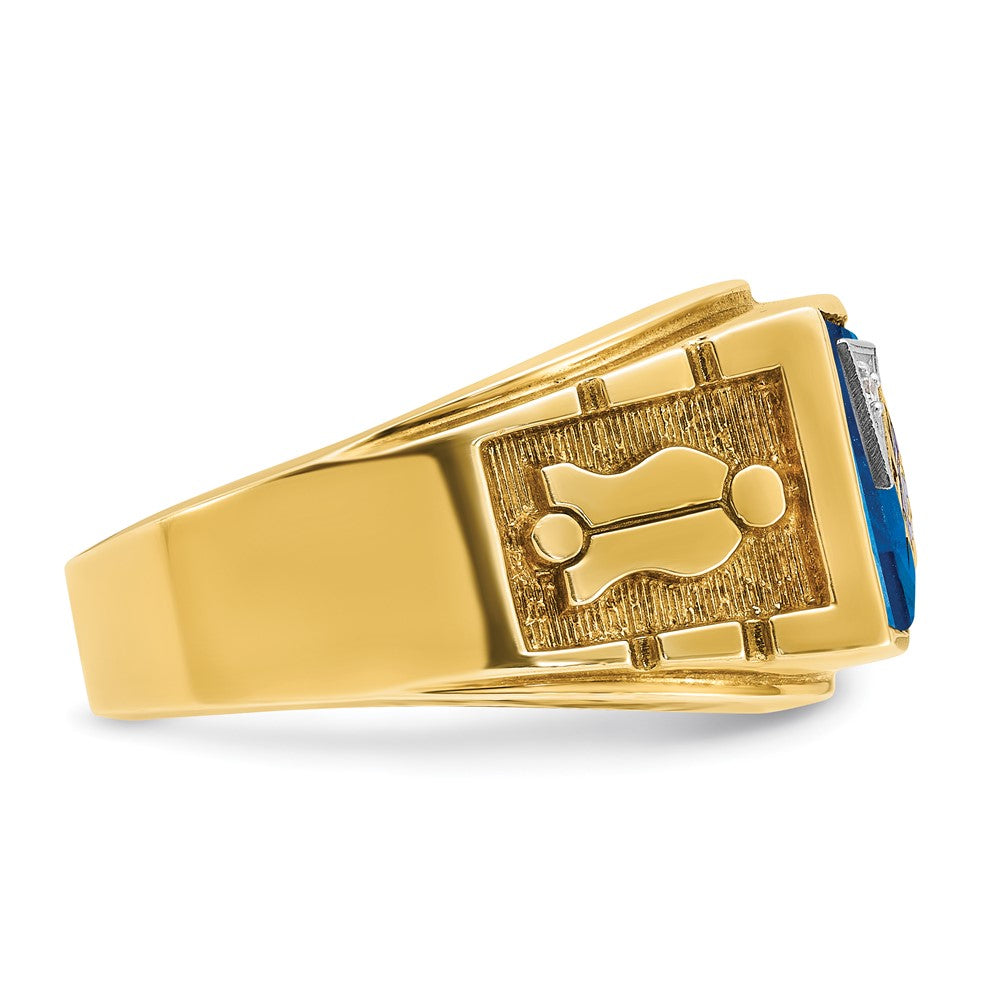 14ktt IBGoodman Men's Lab Cr. Sapphire & Dia Blue Lodge Masonic Ring
