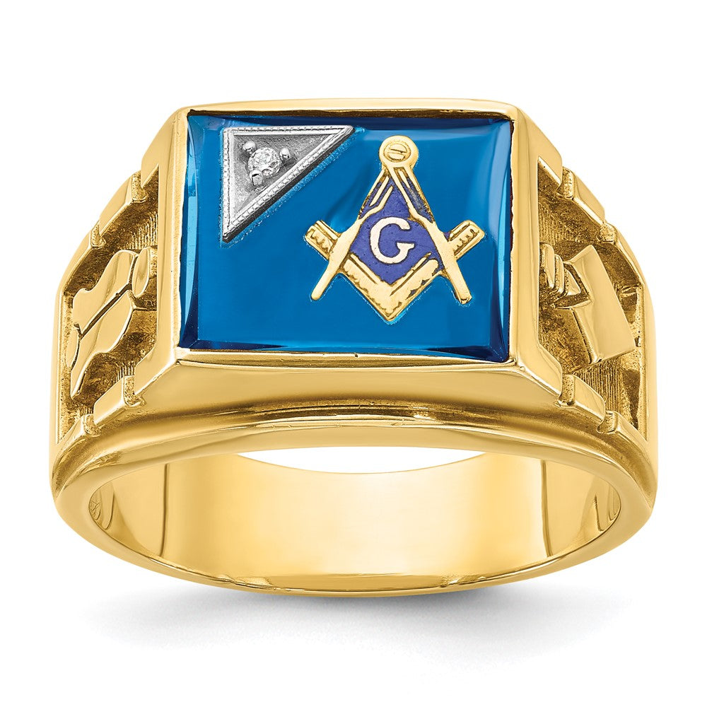 14ktt IBGoodman Men's Lab Cr. Sapphire & Dia Blue Lodge Masonic Ring