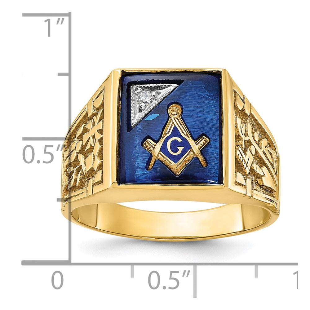 10ktt IBGoodman Men's Lab Cr. Sapphire & Dia Blue Lodge Masonic Ring