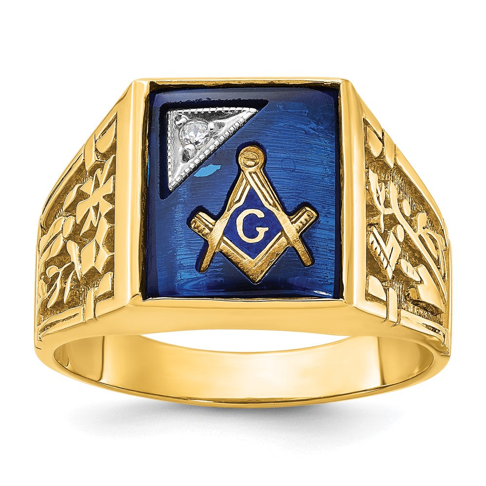 10ktt IBGoodman Men's Lab Cr. Sapphire & Dia Blue Lodge Masonic Ring