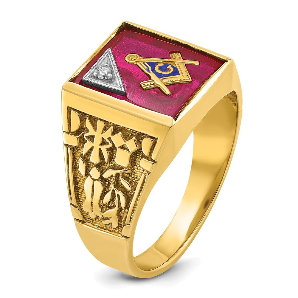14ktt IBGoodman Men's Lab Cr. Ruby & Dia Blue Lodge Masonic Ring