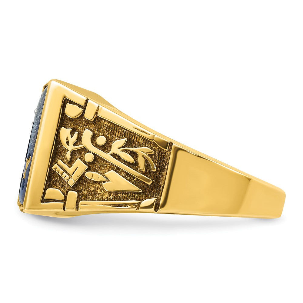 14ktt IBGoodman Men's Lab Cr. Sapphire & Dia Blue Lodge Masonic Ring