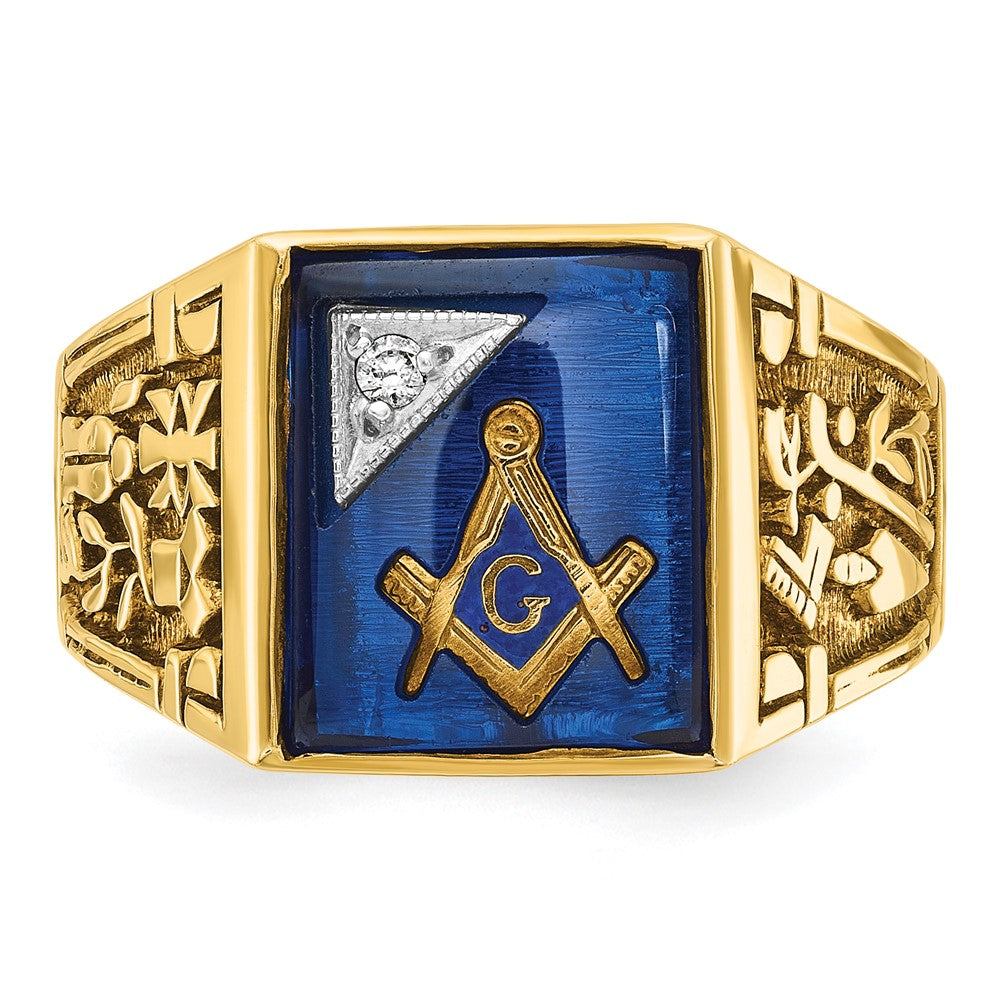 14ktt IBGoodman Men's Lab Cr. Sapphire & Dia Blue Lodge Masonic Ring