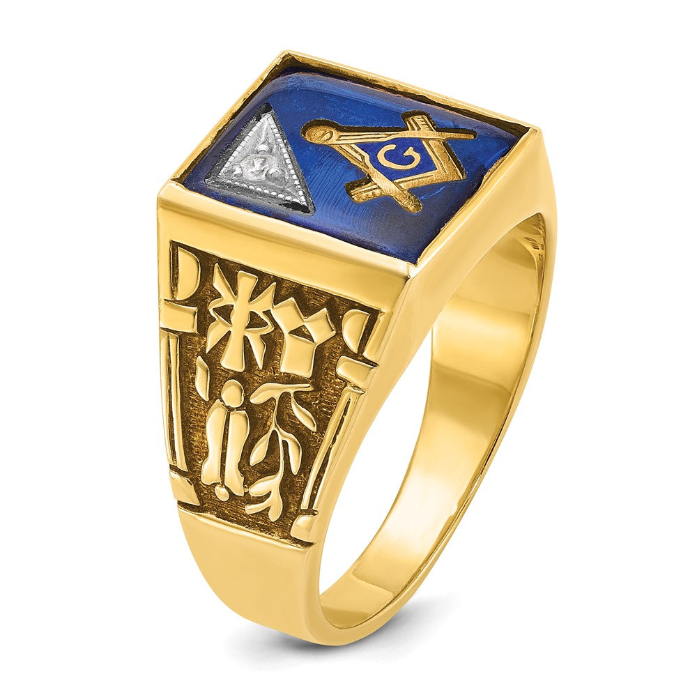 14ktt IBGoodman Men's Lab Cr. Sapphire & Dia Blue Lodge Masonic Ring