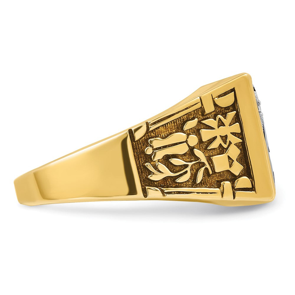 14ktt IBGoodman Men's Lab Cr. Sapphire & Dia Blue Lodge Masonic Ring
