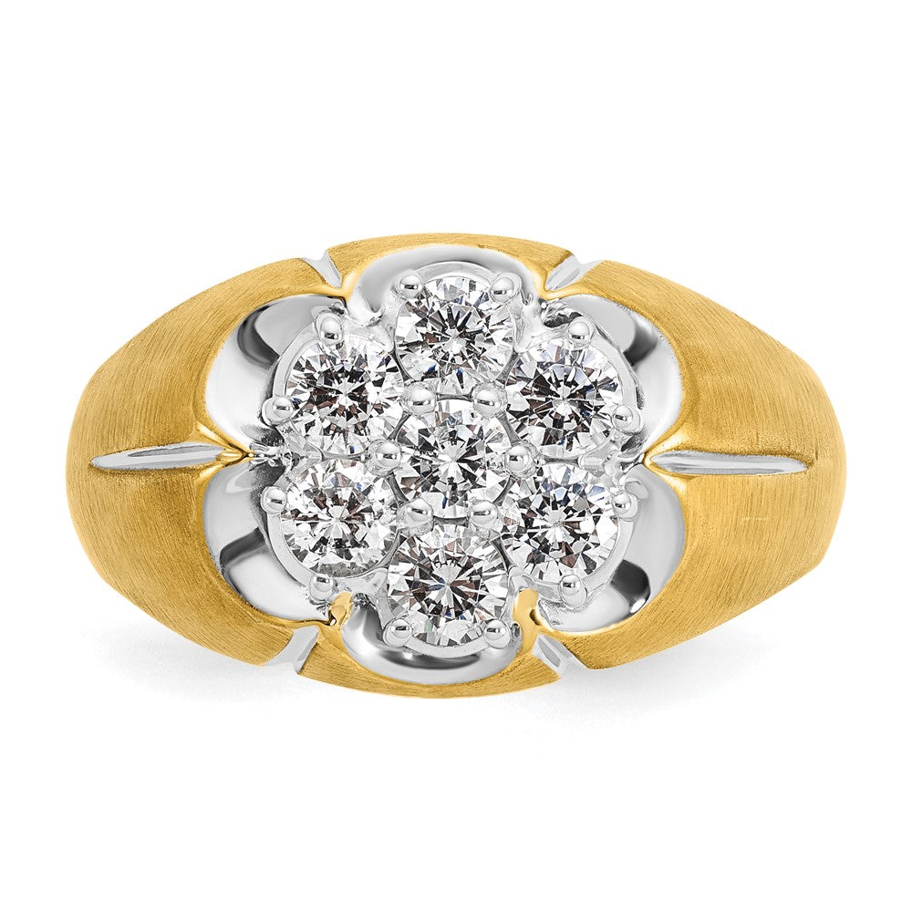 14ktt IBGoodman Men's Polished Satin & Grooved Round Cluster Ring Mtg