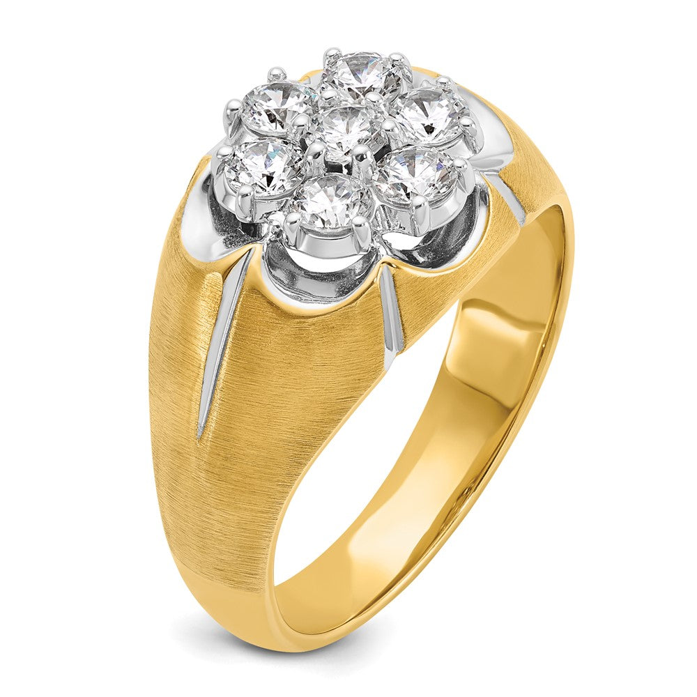 14ktt IBGoodman Men's Polished/Satin/Grooved Round Dia Cluster Ring