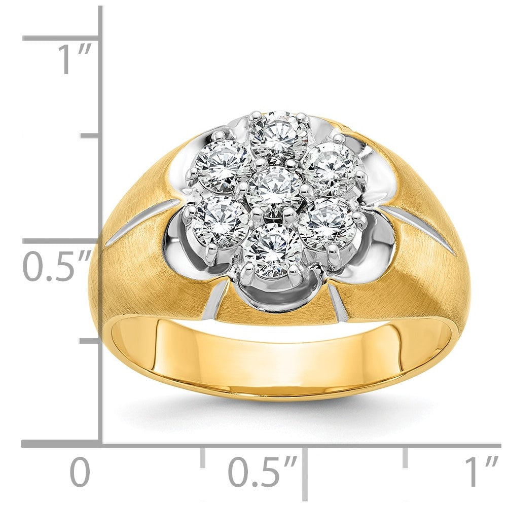 14ktt IBGoodman Men's Polished/Satin/Grooved Round Dia Cluster Ring