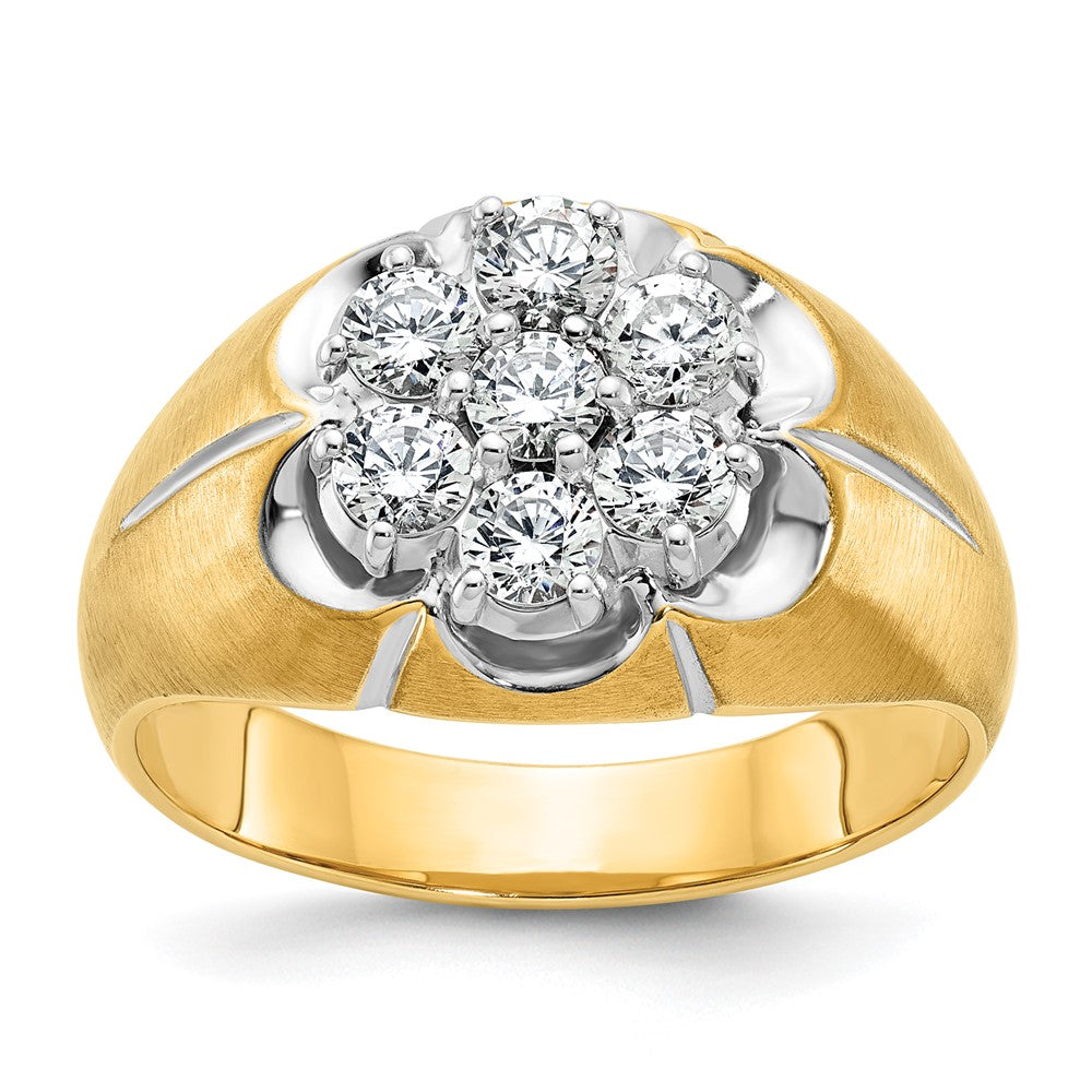14ktt IBGoodman Men's Polished Satin & Grooved Round Cluster Ring Mtg