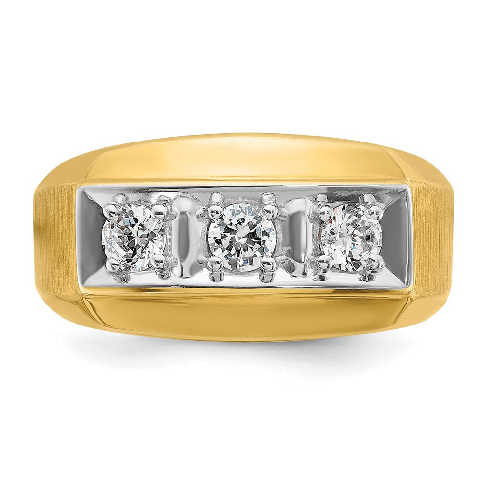 14ktt IBGoodman Men's Polished & Satin 3-Stone Diamond Ring