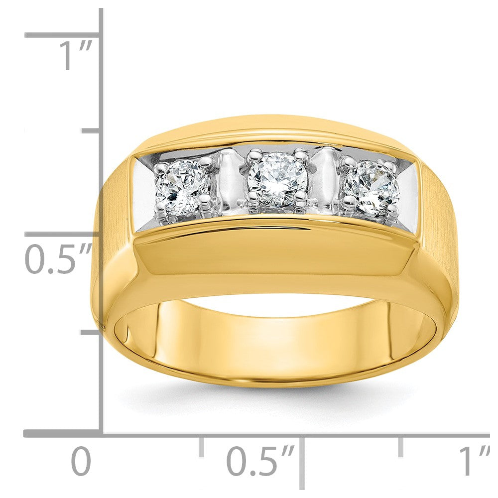 14ktt IBGoodman Men's Polished & Satin 3-Stone Diamond Ring