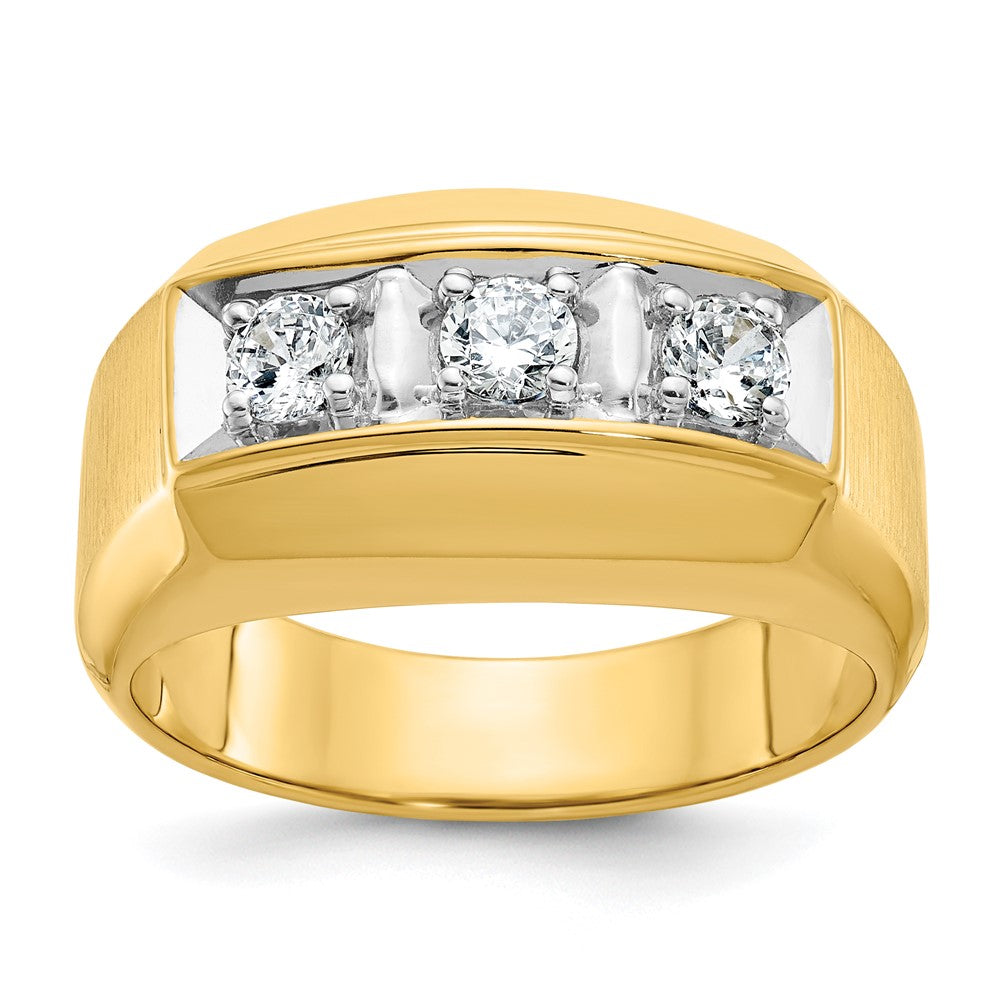 14ktt IBGoodman Men's Polished & Satin 3-Stone Diamond Ring