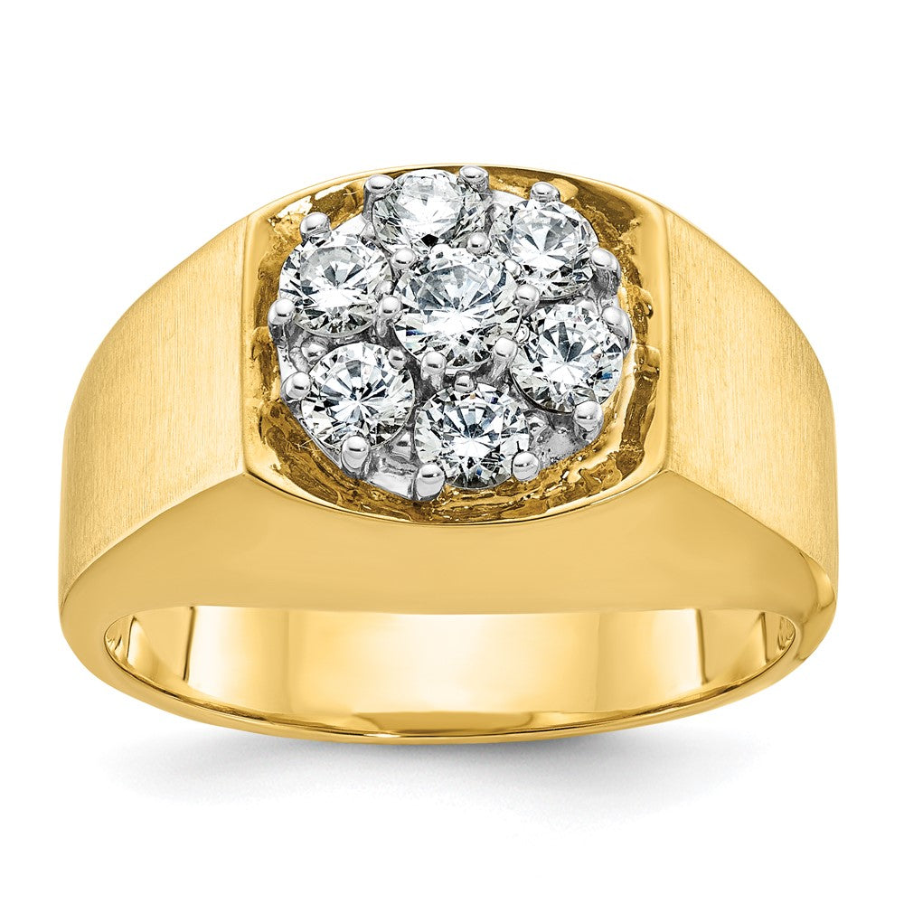 10ktt IBGoodman Men's Polished & Satin Round Diamond Cluster Ring
