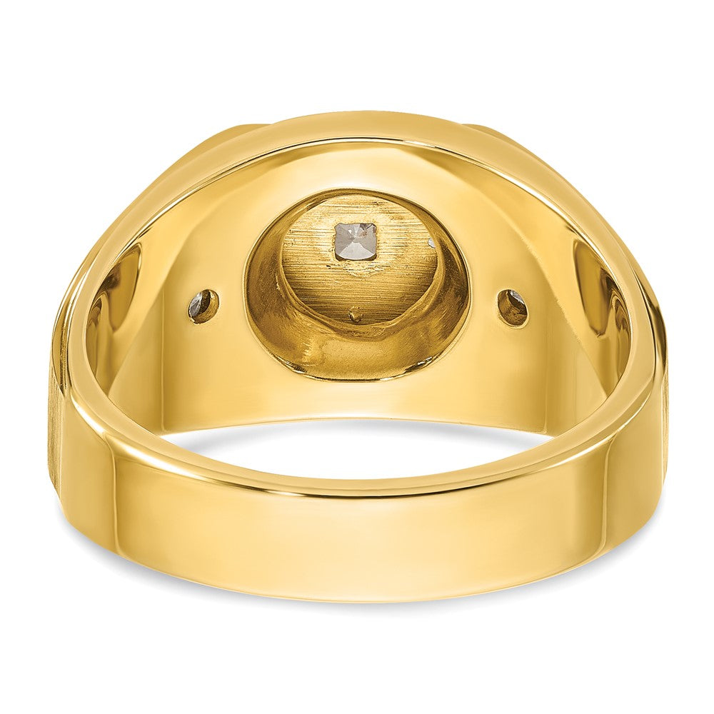 14k Two-tone IBGoodman Men's Polished and Satin Diamond Complete Ring