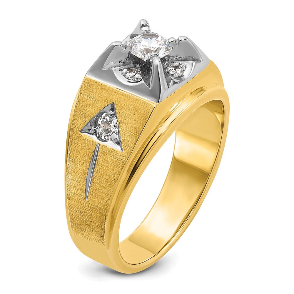 14k Two-tone IBGoodman Men's Polished and Satin Diamond Complete Ring