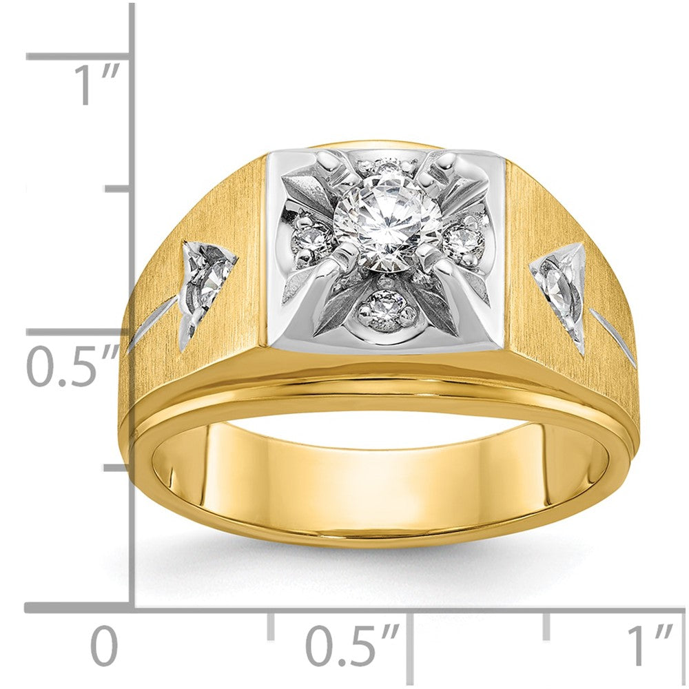14k Two-tone IBGoodman Men's Polished and Satin Diamond Complete Ring