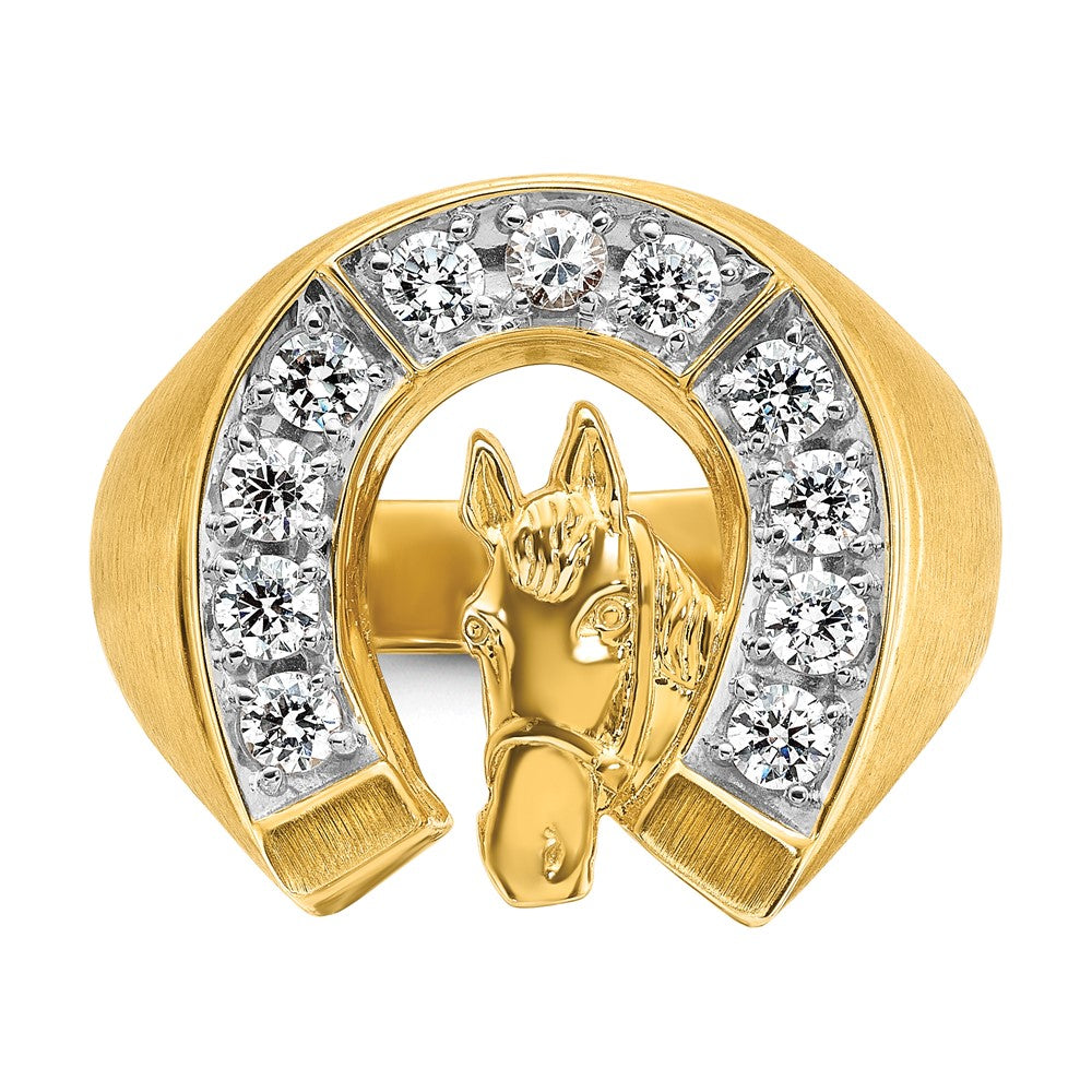 14k YG with Rh IBGoodman Men's Satin Horseshoe Diamond Complete Ring
