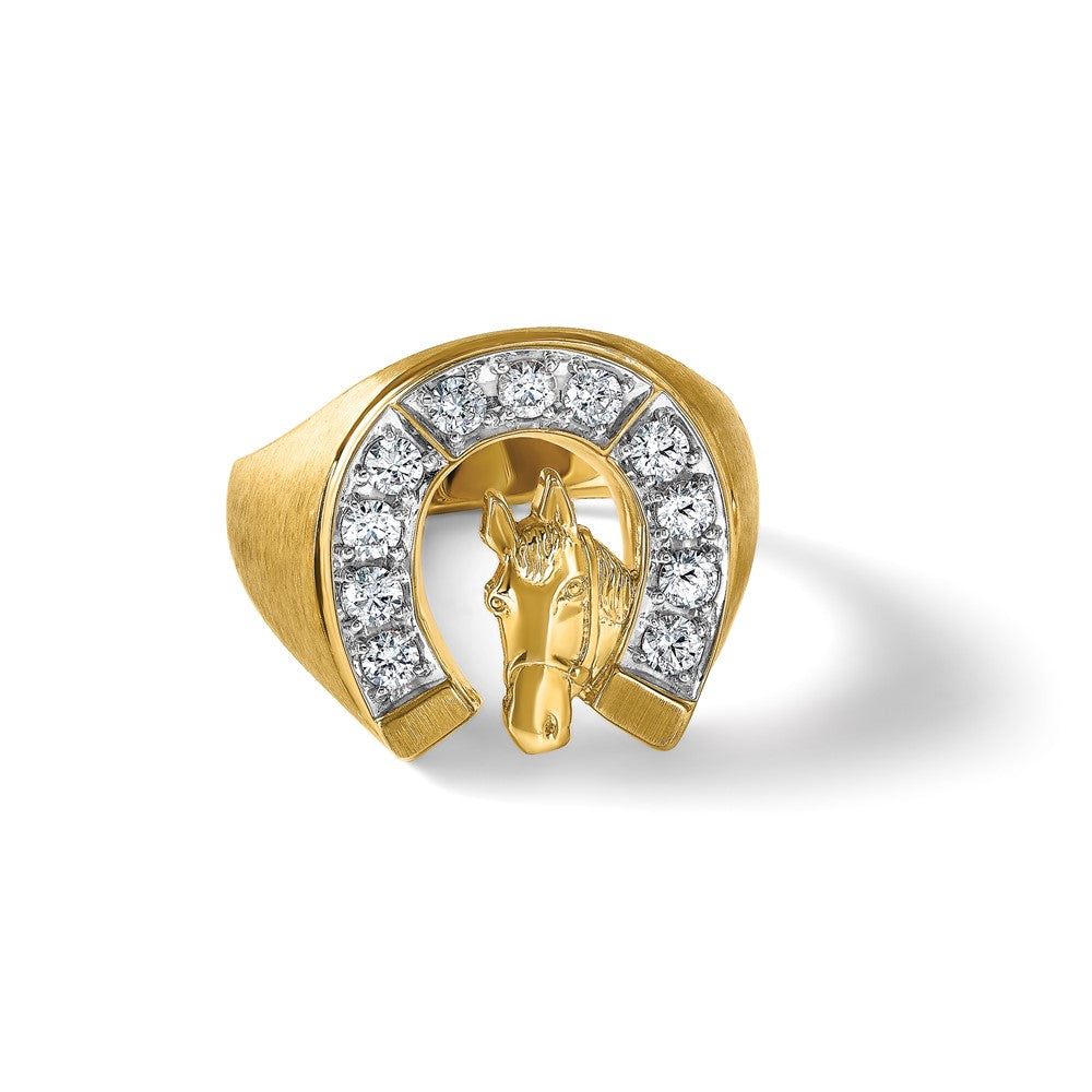 14k YG with Rh IBGoodman Men's Satin Horseshoe Diamond Complete Ring