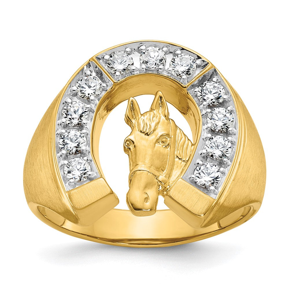 14k YG with Rh IBGoodman Men's Satin Horseshoe Diamond Complete Ring