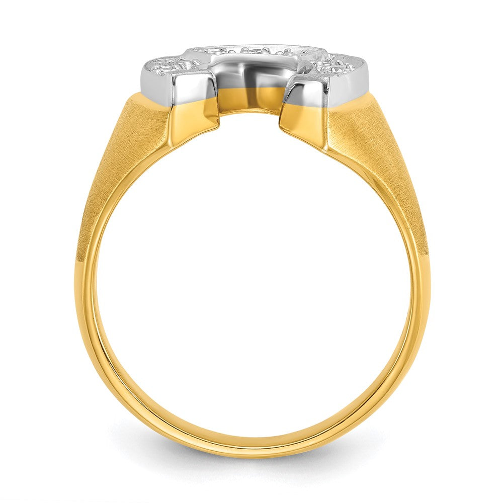 14k Two-tone IBGoodman Men's Satin Horseshoe Diamond Complete Ring