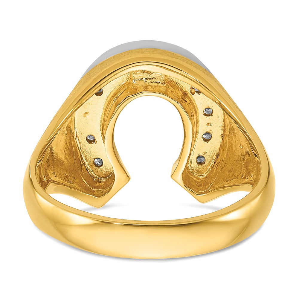 14k Two-tone IBGoodman Men's Satin Horseshoe Diamond Complete Ring