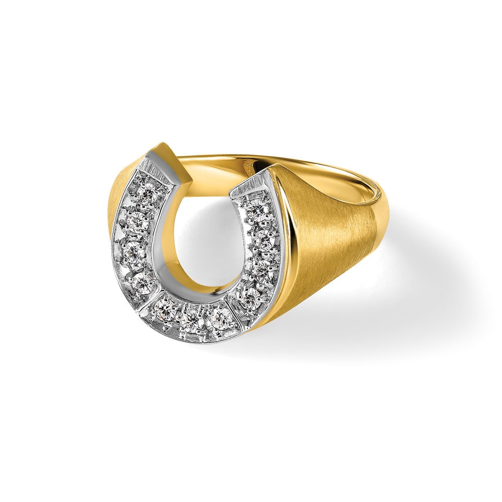 10k Two-tone IBGoodman Men's Satin Horseshoe Diamond Complete Ring