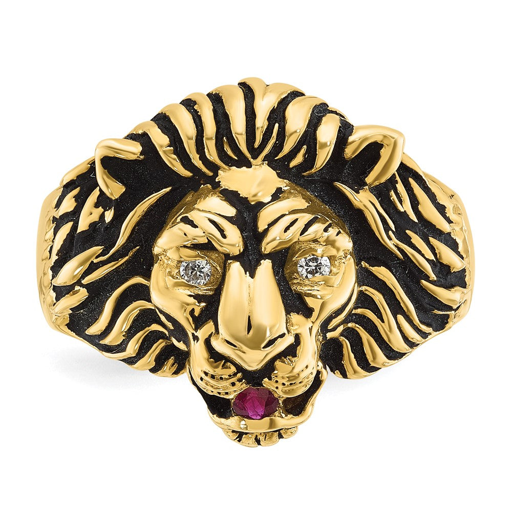 10k IBGoodman Men's Diamond and Ruby Antiqued Lion Ring Mounting