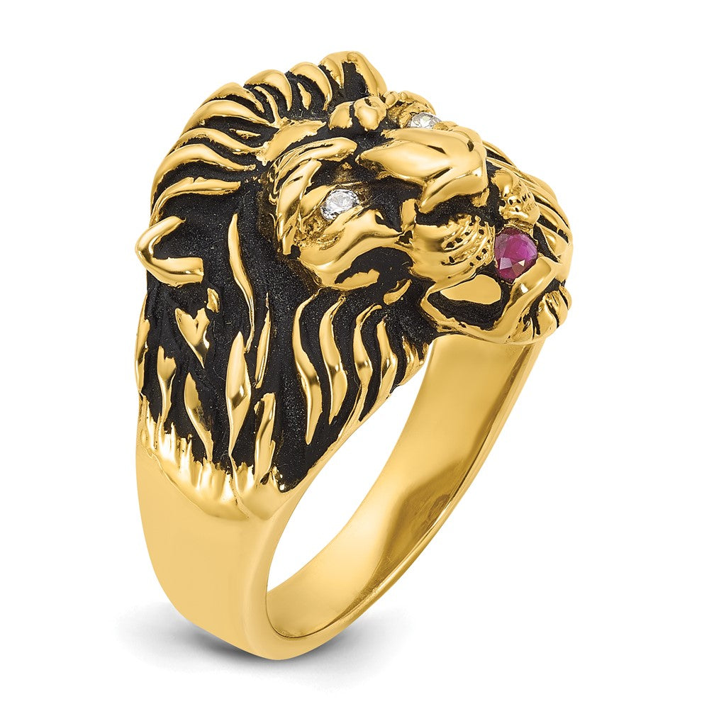 10k IBGoodman Men's Diamond and Ruby Antiqued Lion Ring Mounting