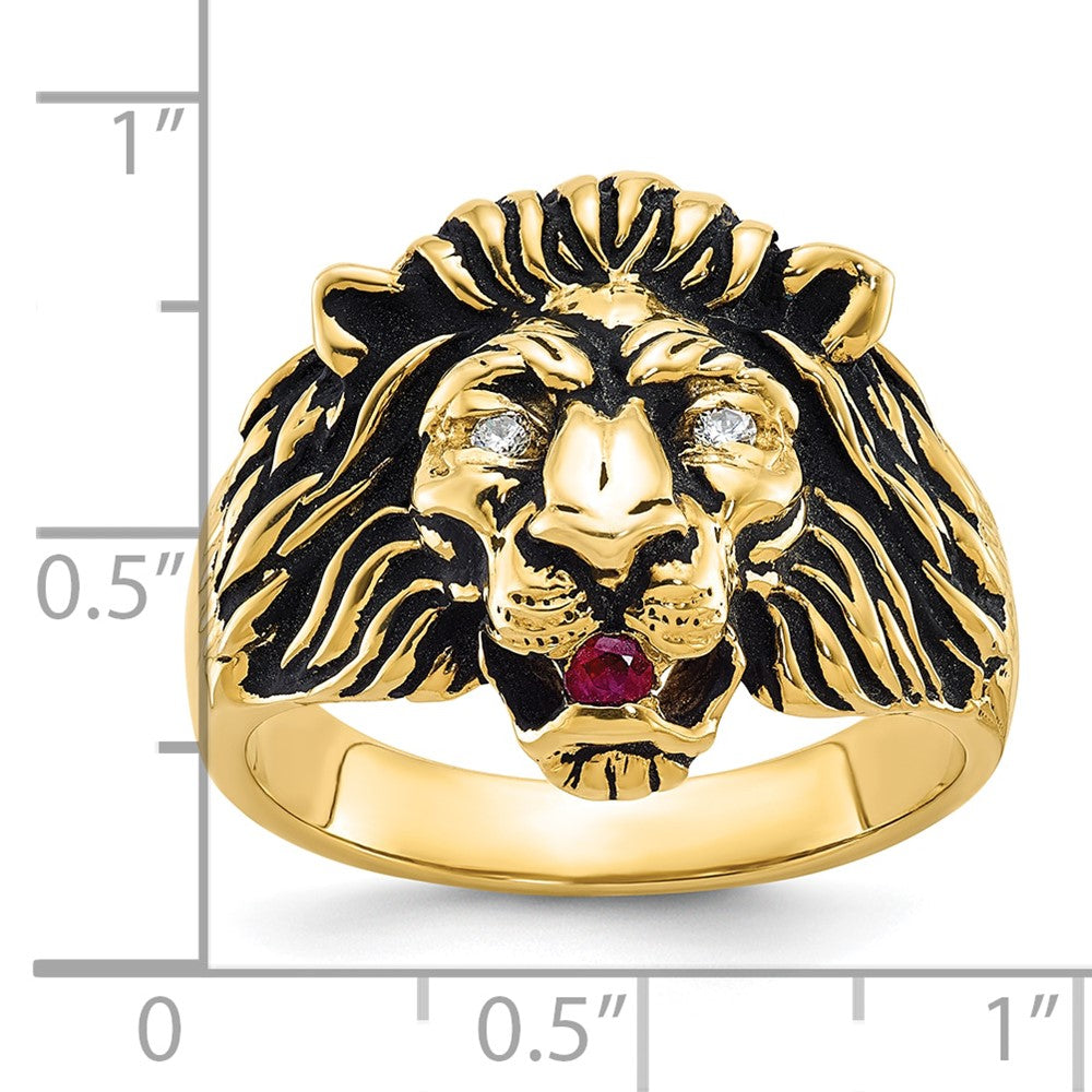 10k IBGoodman Men's Diamond and Ruby Antiqued Lion Ring Mounting