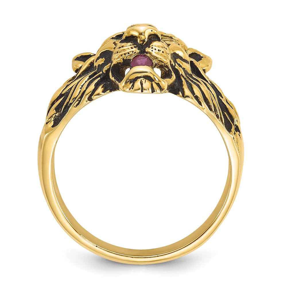 14k IBGoodman Men's Diamond and Ruby Antiqued Lion Complete Ring