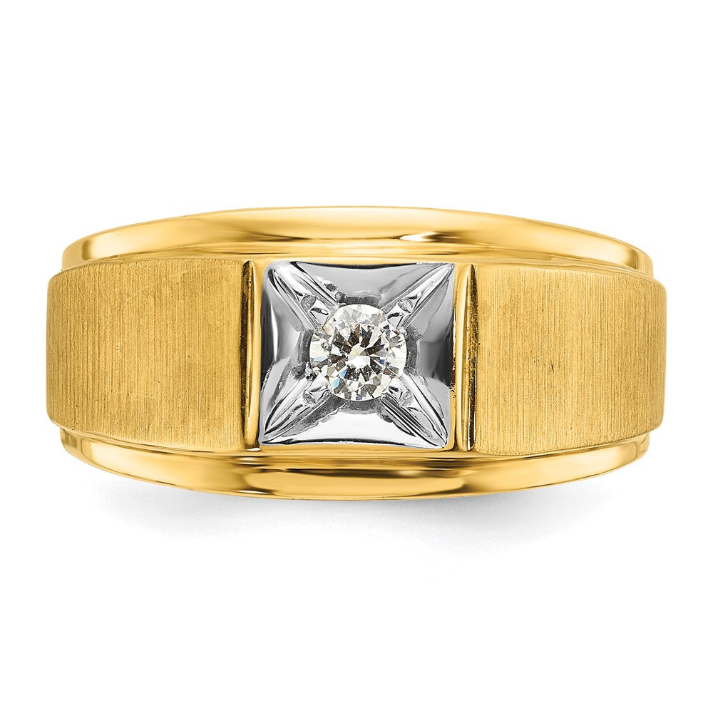 14k Two-tone IBGoodman Men's Polished and Satin Diamond Complete Ring