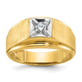 14k Two-tone IBGoodman Men's Polished and Satin Diamond Complete Ring
