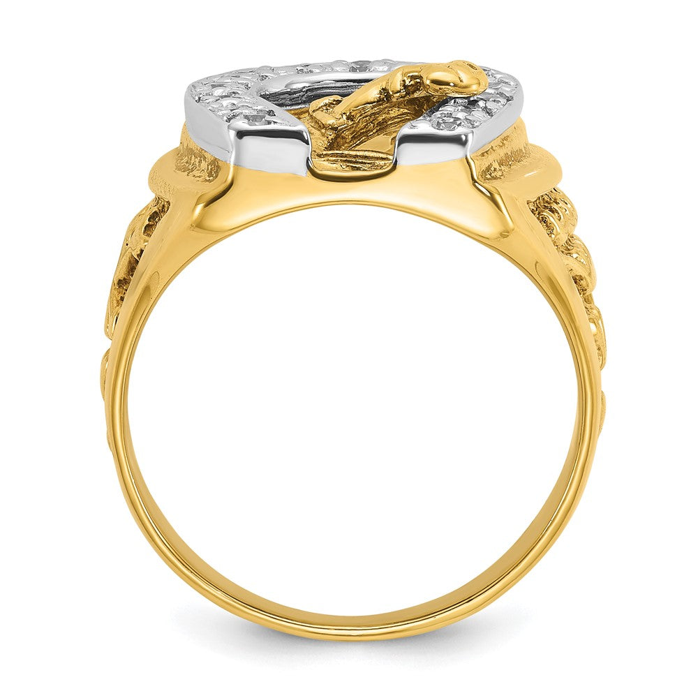 14k Two-tone IBGoodman Men's Horse and Horseshoe Diamond Complete Ring