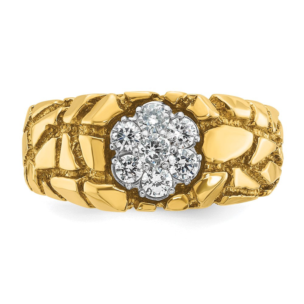 14ktt IBGoodman Men's Polish/Nugget Texture Round Dia Cluster Ring